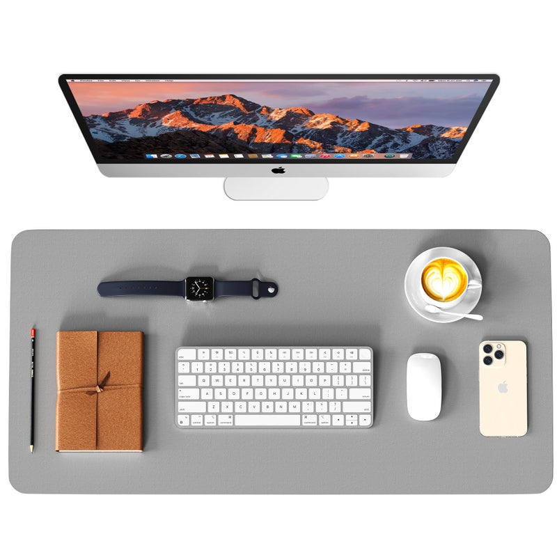 WAYBER Leather Desk Pad Protector, Waterproof Mouse Pad, PU Desk Mat, Office Desk Cover, Desk Writing Mat for Office/Home/Work/Cubicle (Gray/Silver) 35.4x17in - Image 1